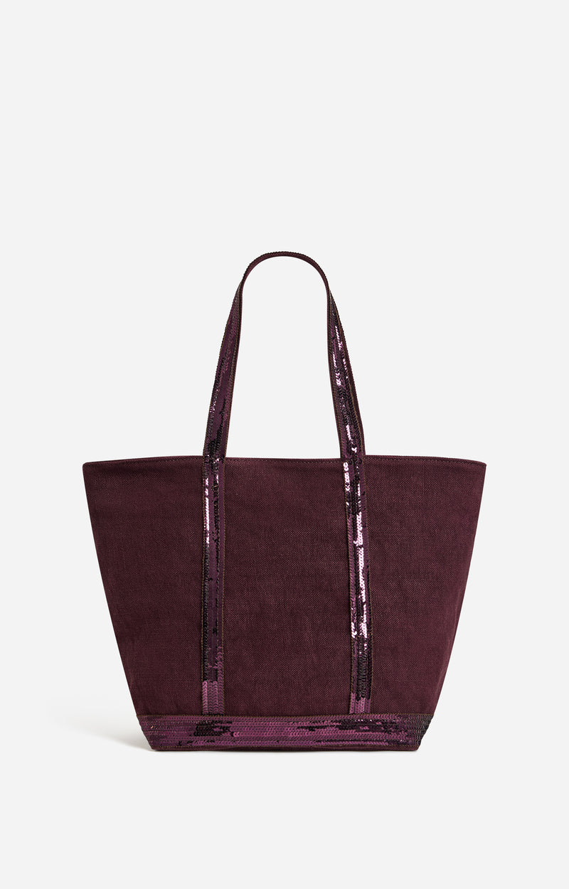 LINEN M AUBERGINE ZIPPED CABAS TOTE