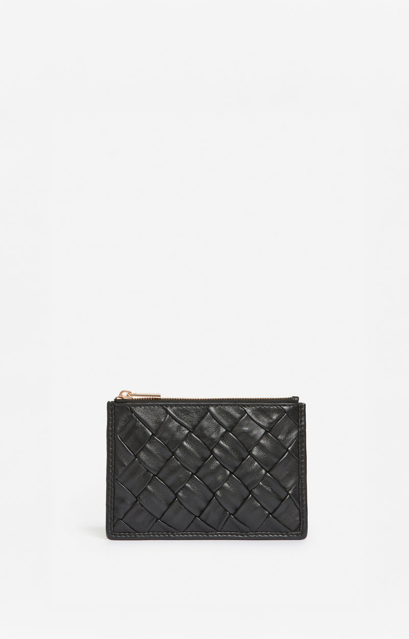 BRAIDED LEATHER BLACK CARD HOLDER
