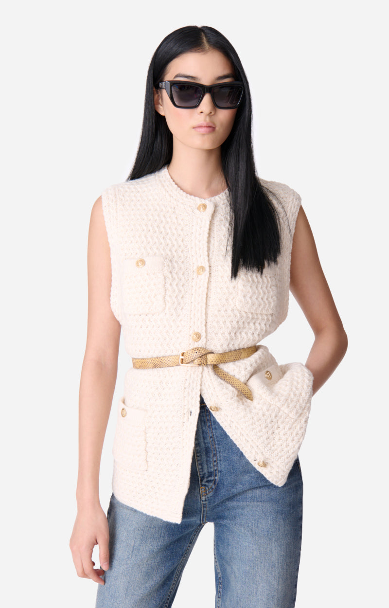 ELISABETH ECRU SLEEVELESS CARDIGAN