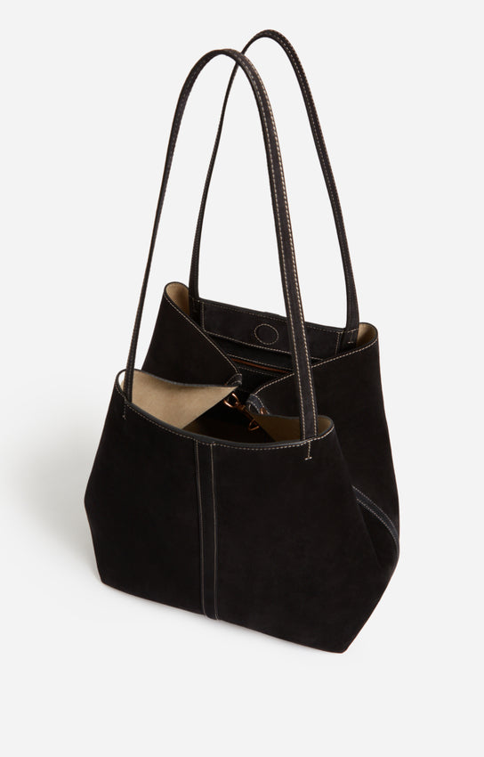 LARGE CALF LEATHER BLACK DAILY TOTE