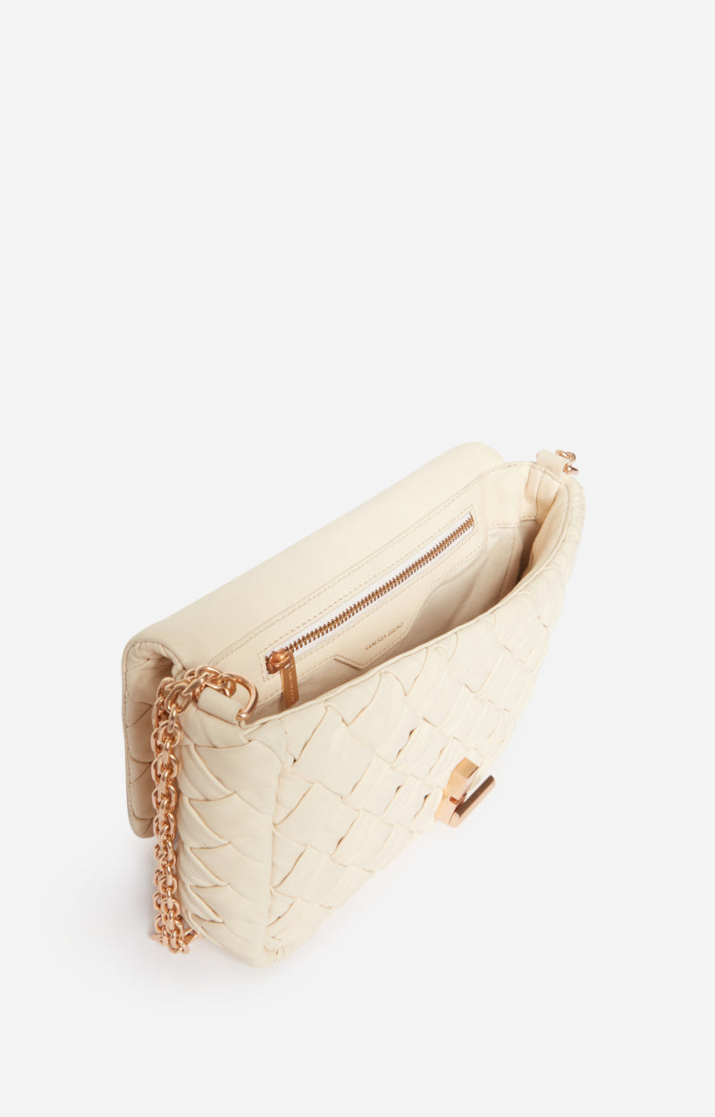 SMALL BRAIDED LEATHER IVORY MOON BAG