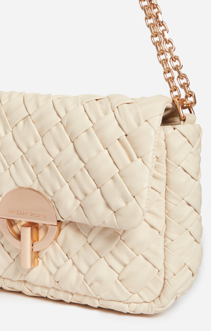 SMALL BRAIDED LEATHER IVORY MOON BAG