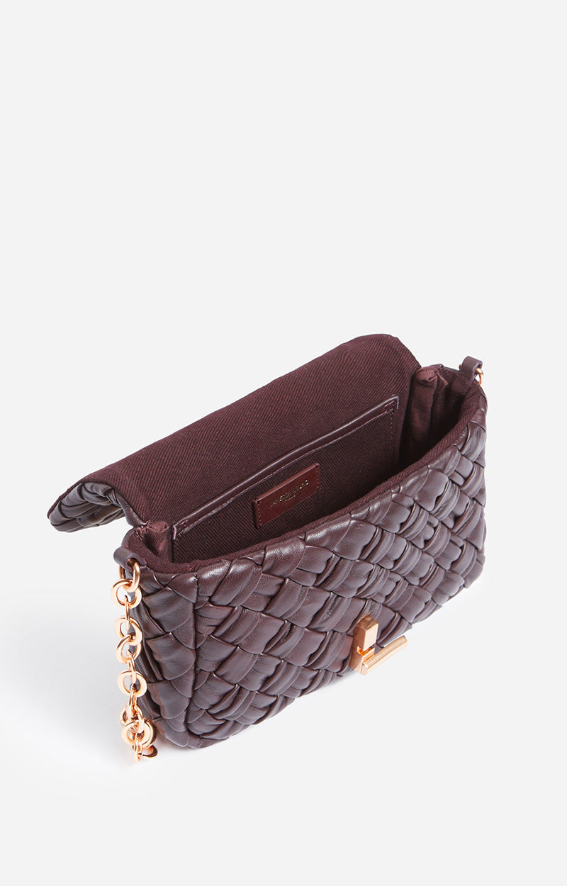 SMALL BRAIDED LEATHER CHOCOLAT MOON BAG