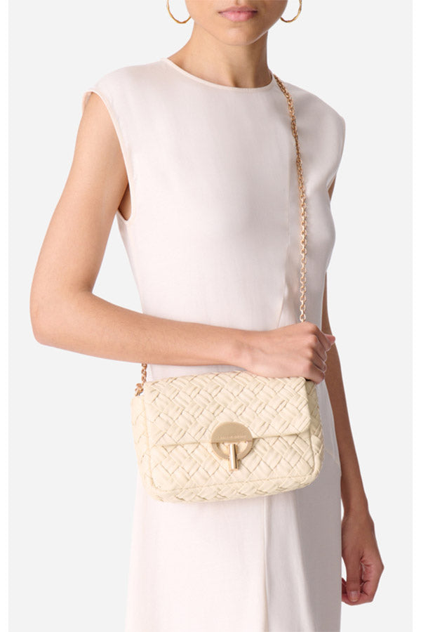 MEDIUM BRAIDED IVORY LEATHER MOON BAG