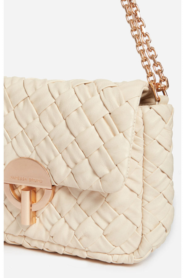 MEDIUM BRAIDED IVORY LEATHER MOON BAG