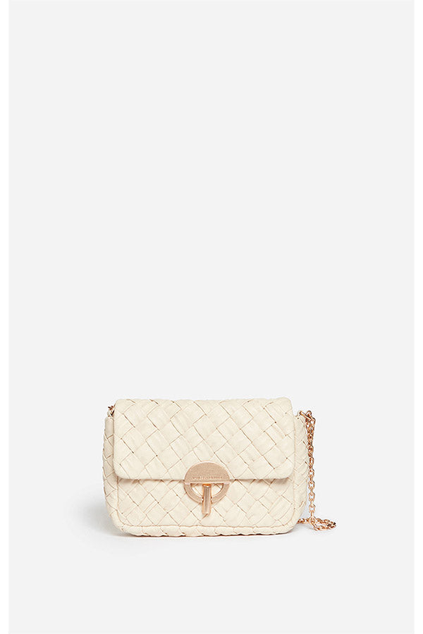 MEDIUM BRAIDED IVORY LEATHER MOON BAG