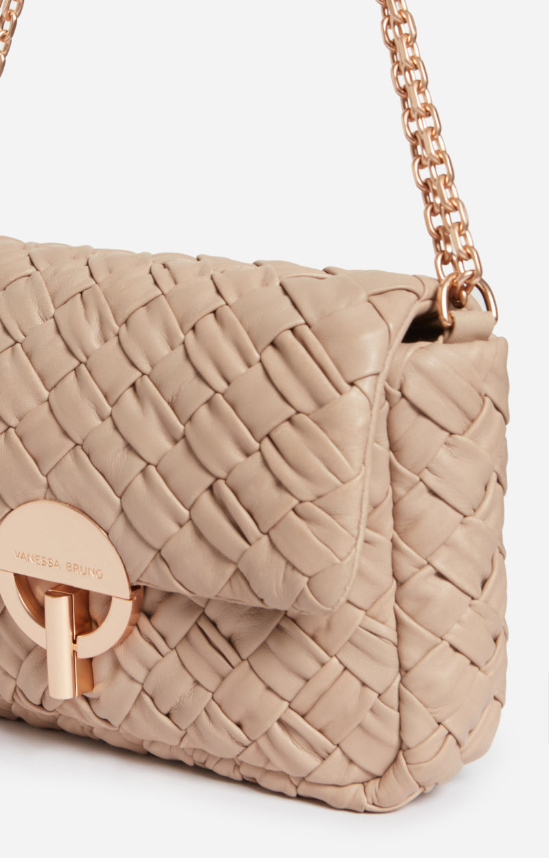 MEDIUM BRAIDED LEATHER BEIGE MOON BAG