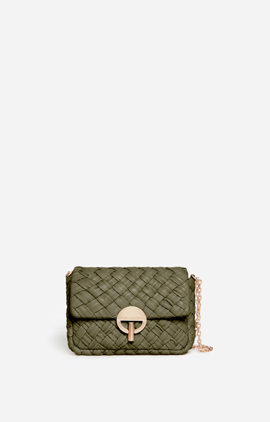 MEDIUM BRAIDED KAKI LEATHER MOON BAG