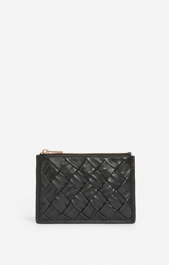 BRAIDED LEATHER BLACK COIN PURSE