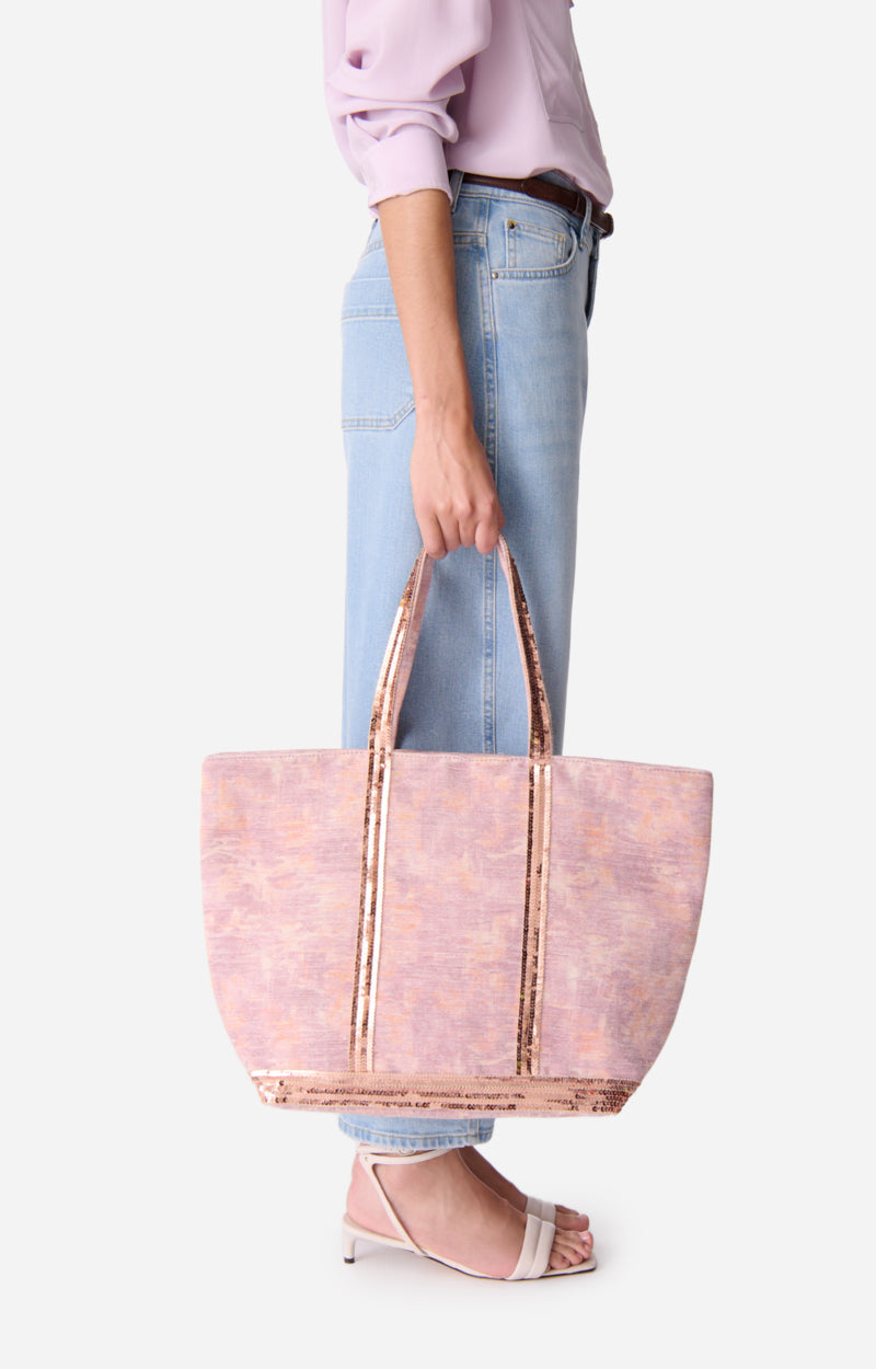 COTTON AND JUTE L ZIPPED VIOLET CABAS TOTE