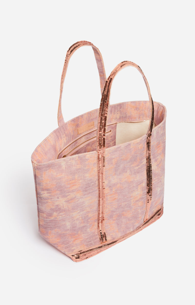 COTTON AND JUTE L ZIPPED VIOLET CABAS TOTE