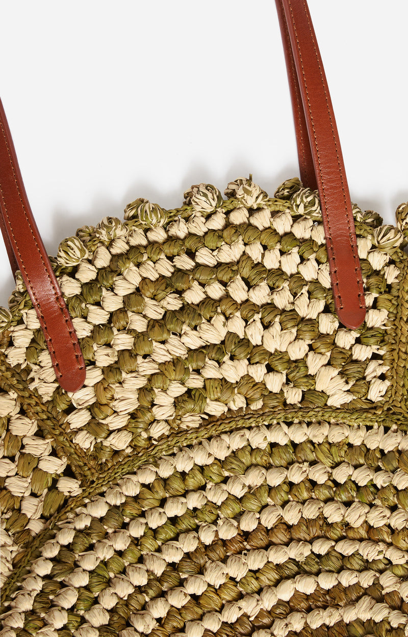 TWO-TONE RAFFIA GREEN BASKET