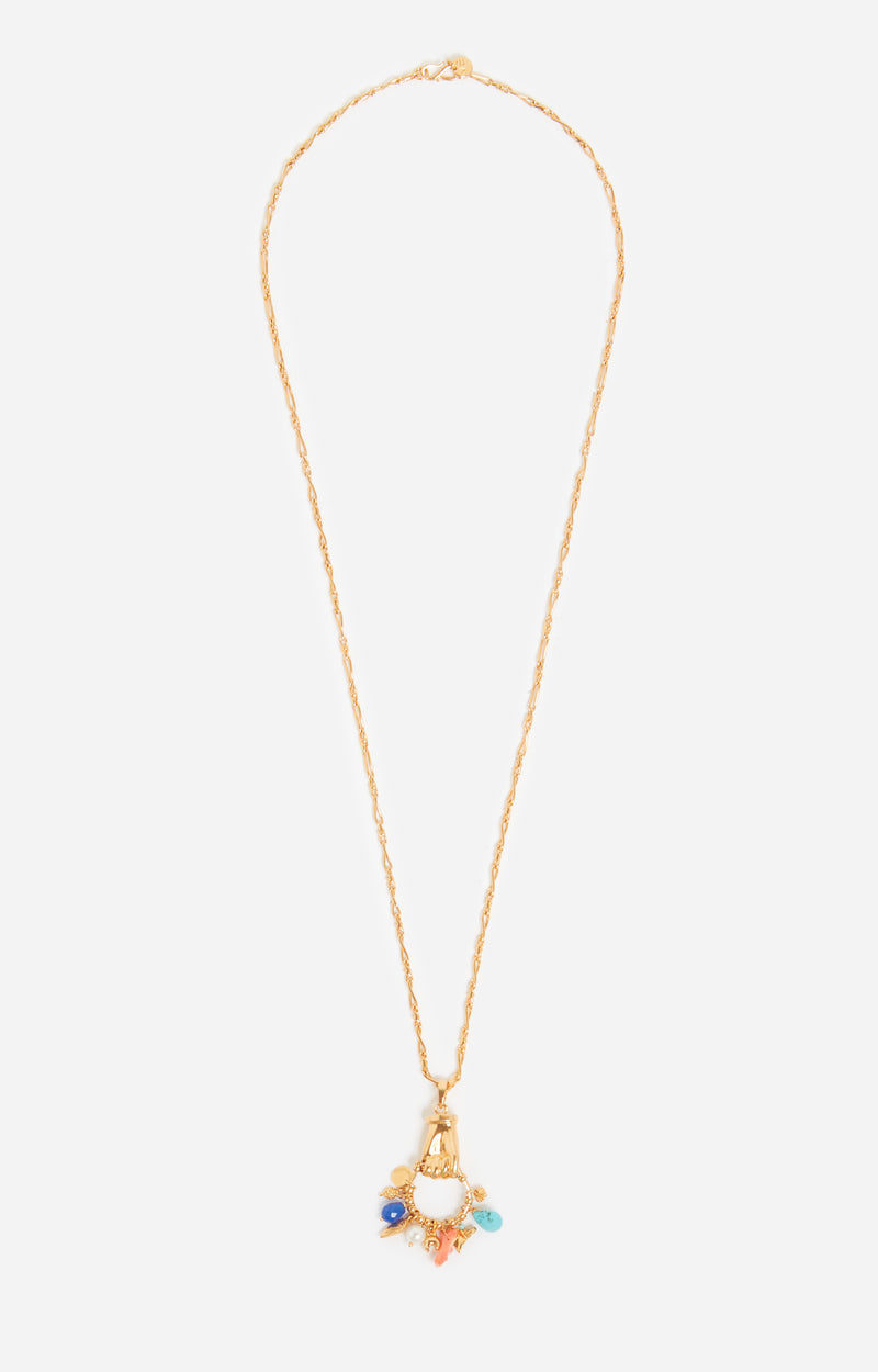STONE CHARM BRASS NECKLACE