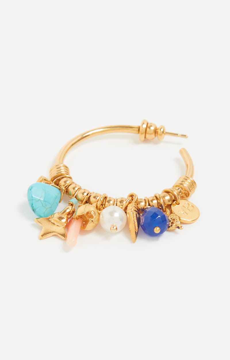 STONE CHARM BRASS HOOP EARRINGS