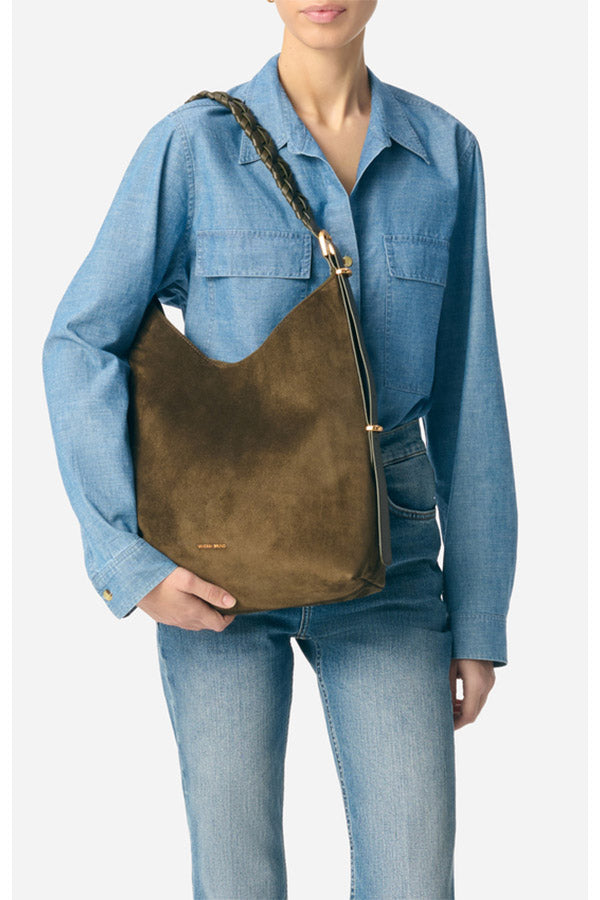 JESS KAKI LARGE CALF LEATHER HOBO BAG