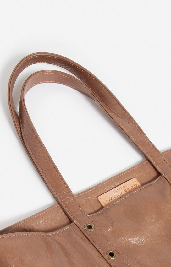 LEATHER M CANDY BROWN ZIPPED CABAS TOTE