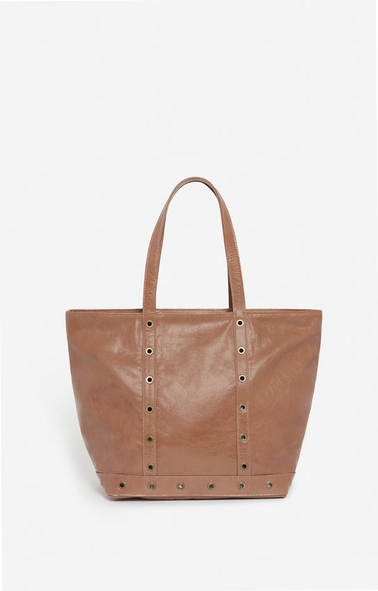 LEATHER M CANDY BROWN ZIPPED CABAS TOTE
