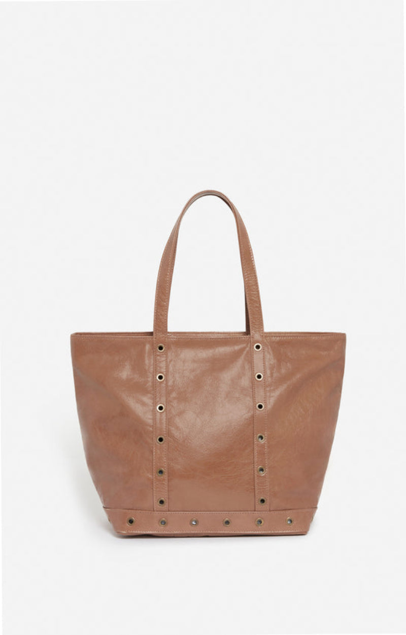 LEATHER M CANDY BROWN ZIPPED CABAS TOTE