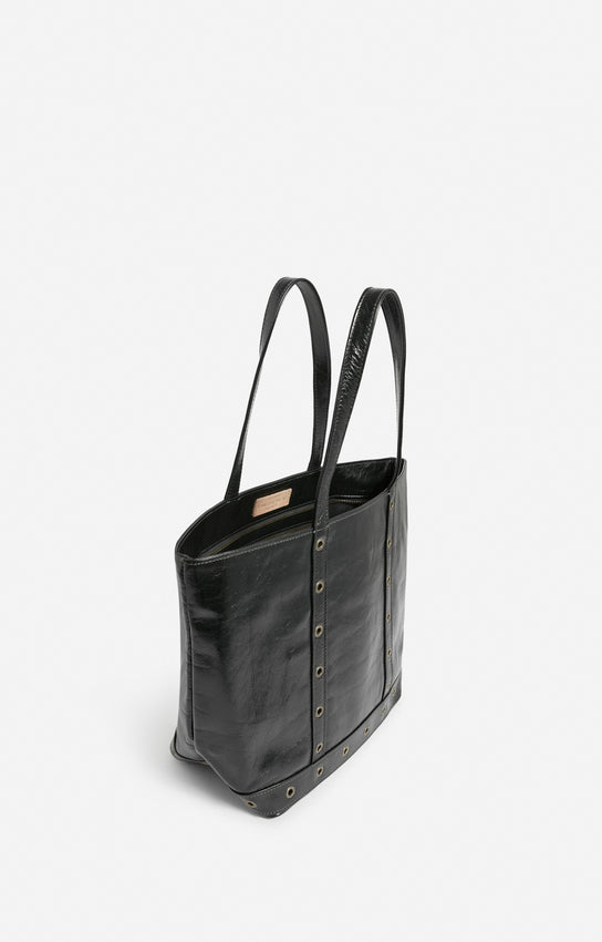 LEATHER M BLACK ZIPPED CABAS TOTE