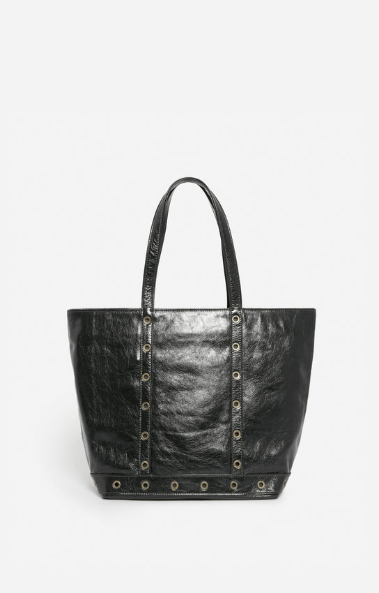 LEATHER M BLACK ZIPPED CABAS TOTE