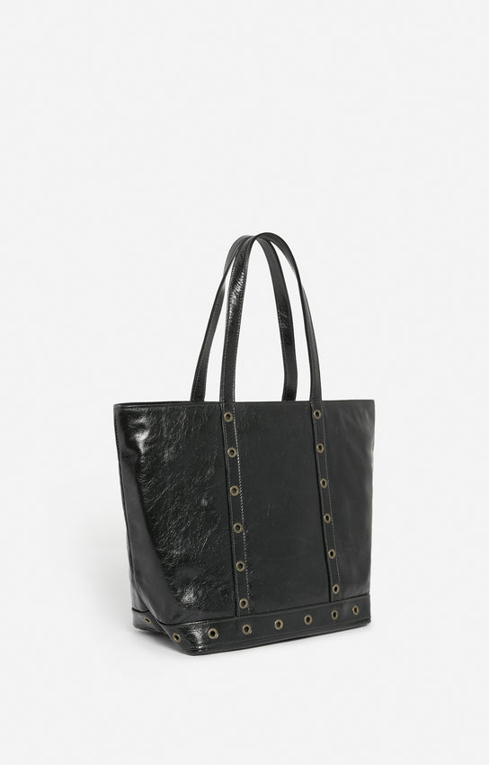 LEATHER M BLACK ZIPPED CABAS TOTE