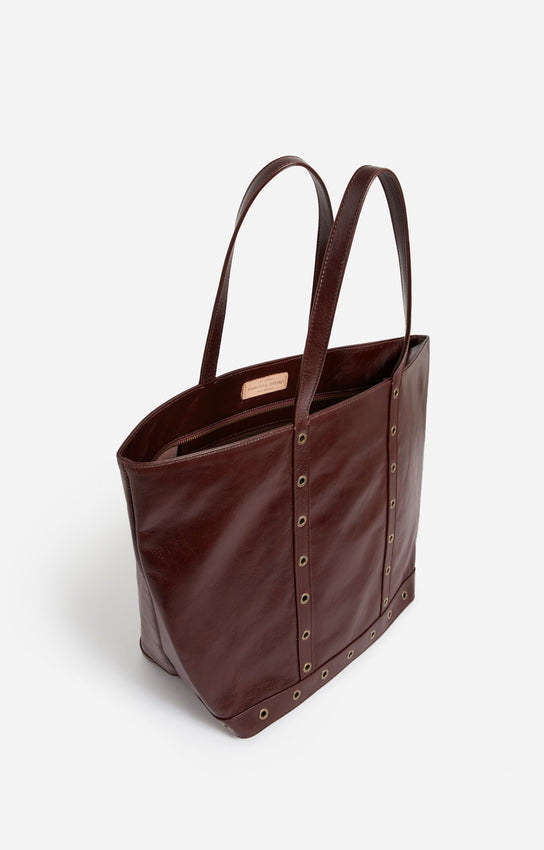 LEATHER L CHOCOLATE ZIPPED CABAS TOTE