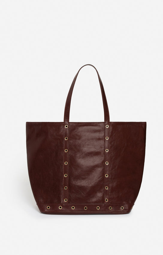 LEATHER L CHOCOLATE ZIPPED CABAS TOTE