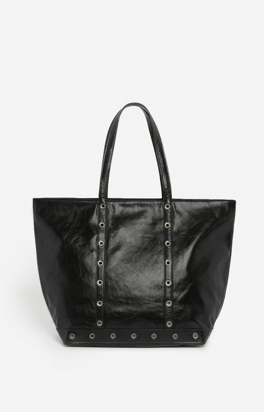 LEATHER L BLACK ZIPPED CABAS TOTE
