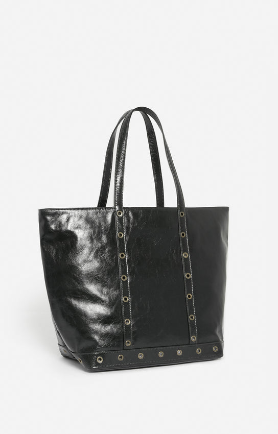 LEATHER L BLACK ZIPPED CABAS TOTE