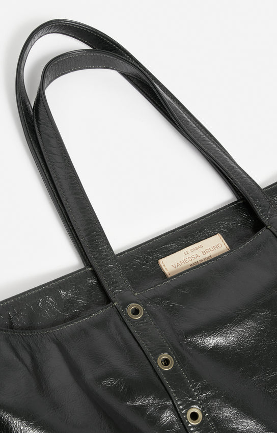 LEATHER L BLACK ZIPPED CABAS TOTE
