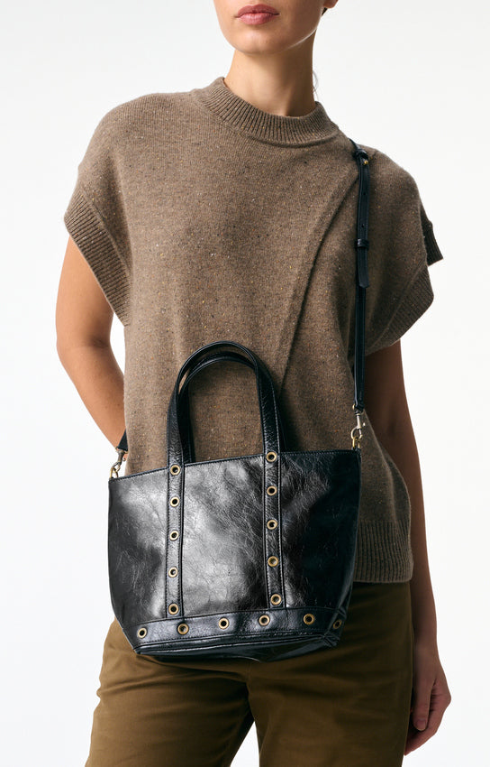 LEATHER S BLACK CABAS TOTE