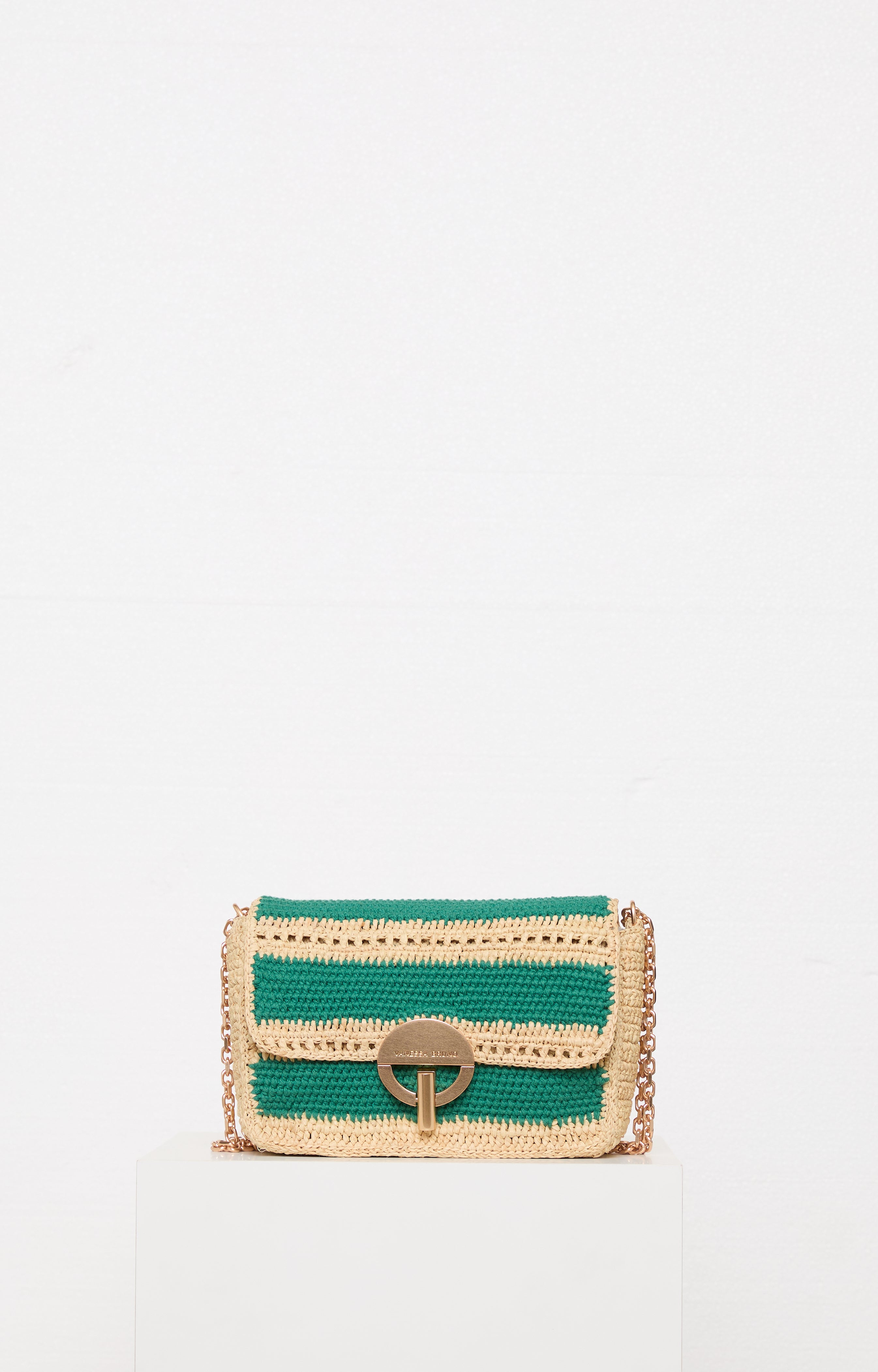 MEDIUM RAFFIA AND COTTON GREEN MOON BAG